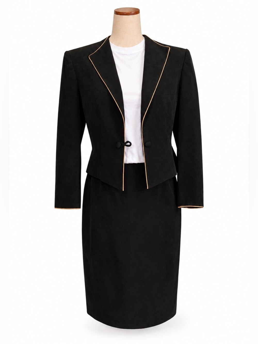 Vintage ultra suede skirt set, suit. Pop of gold. M